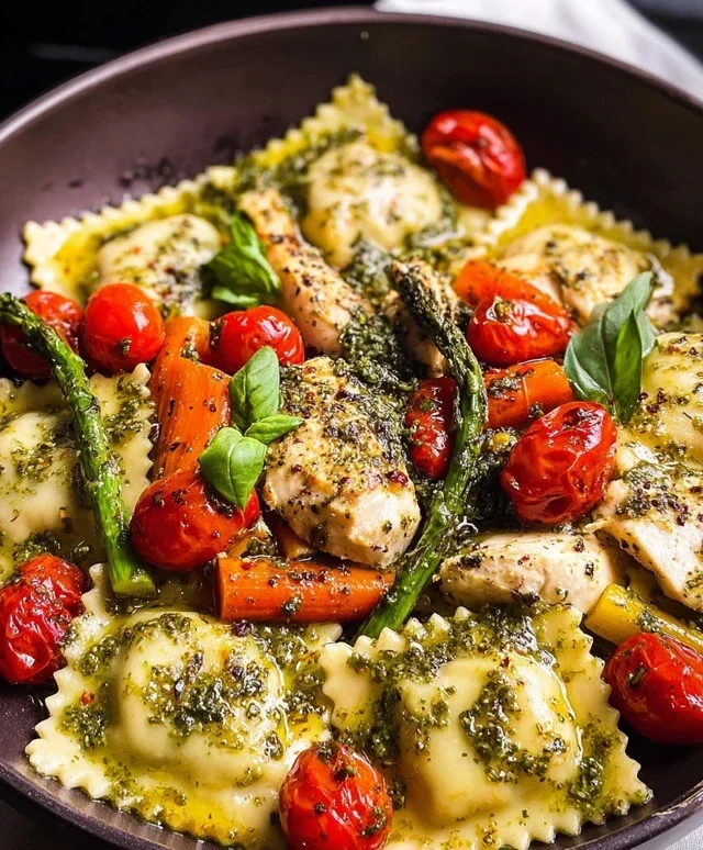 Chicken Ravioli with Pesto and Veggies