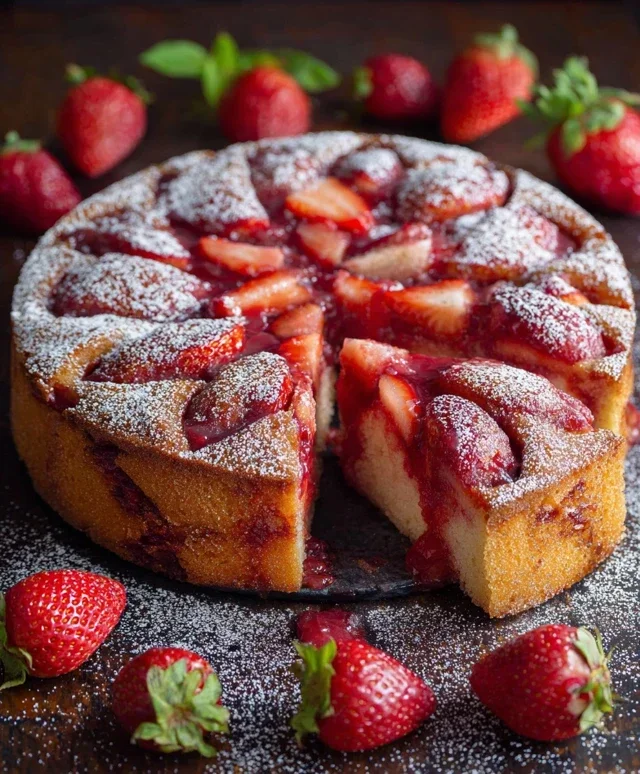 Easy Strawberry Cake with Strawberry Sauce