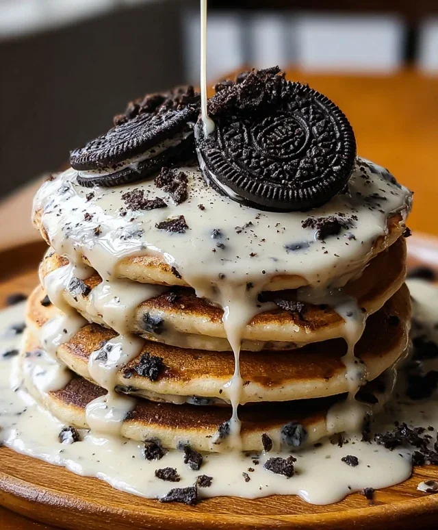 Oreo Pancakes with Cream Cheese Drizzle