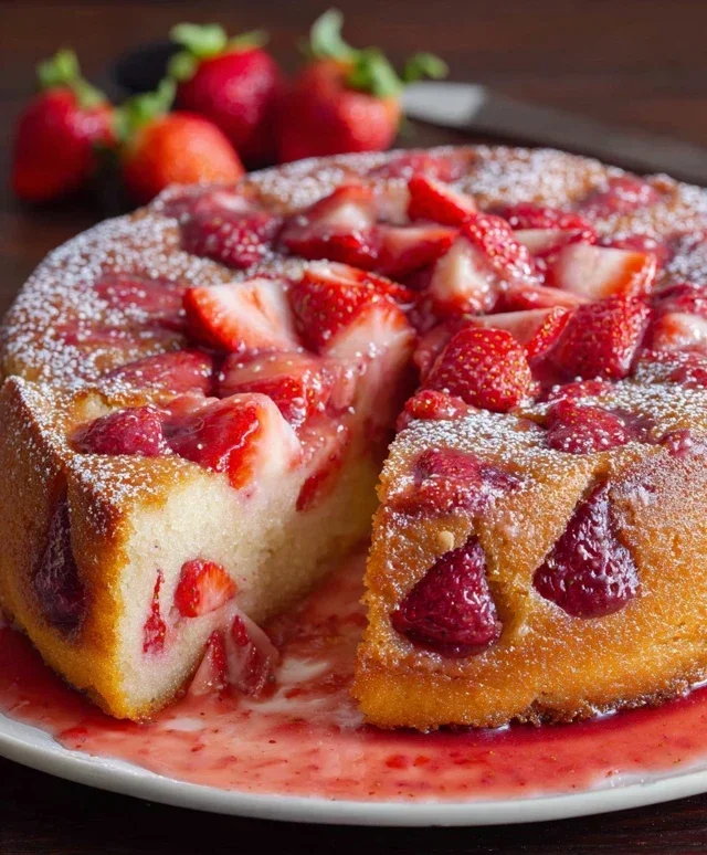 Easy Strawberry Cake with Strawberry Sauce