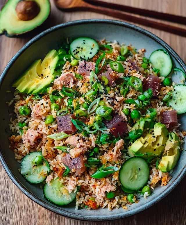 Tuna Avocado Crispy Rice Salad