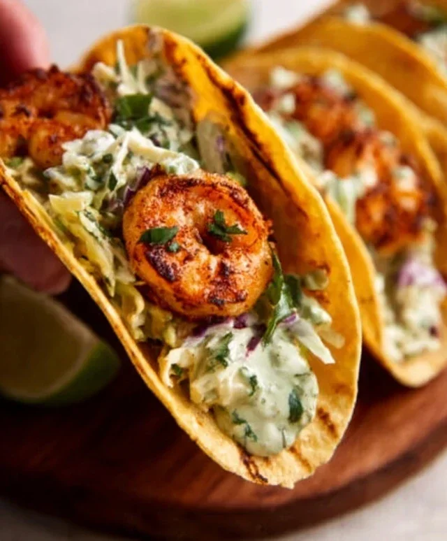 Cilantro Lime Shrimp Tacos with Creamy Slaw