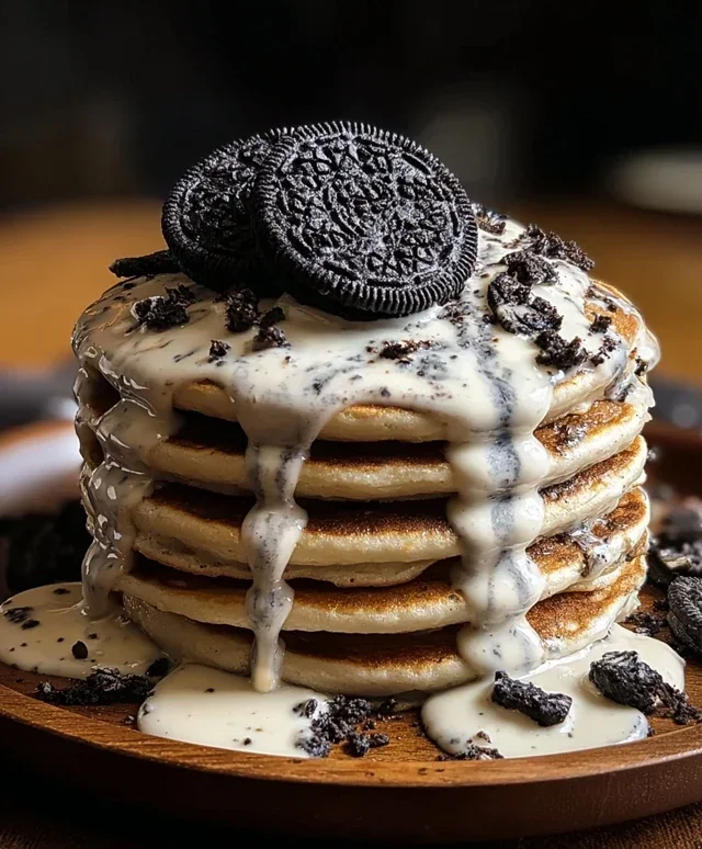 Oreo Pancakes with Cream Cheese Drizzle