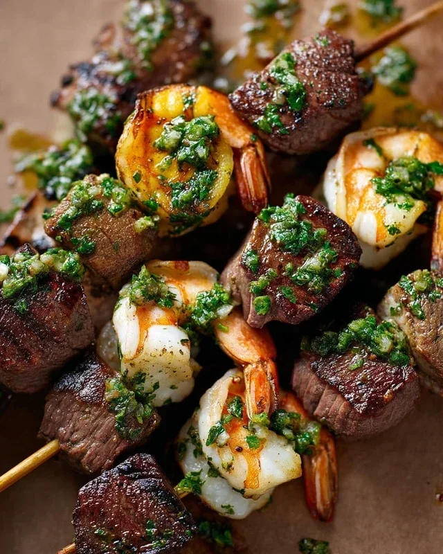 Surf and Turf Kabobs with Chimichurri Sauce