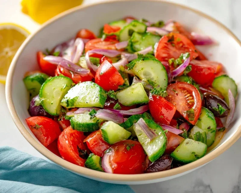 Mediterranean Salad with Cucumber, Tomato and Onion