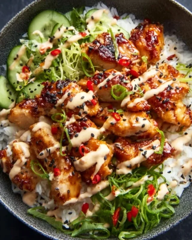 Spicy Honey-Gin Extract Extractger Chicken Bowls with Yum Yum Sauce