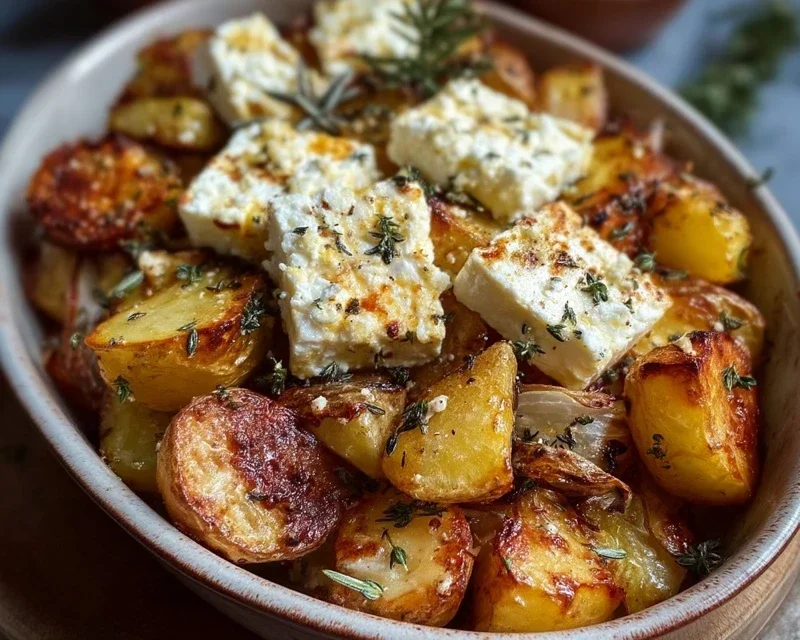 Roasted Potatoes With Baked Feta And Garlic