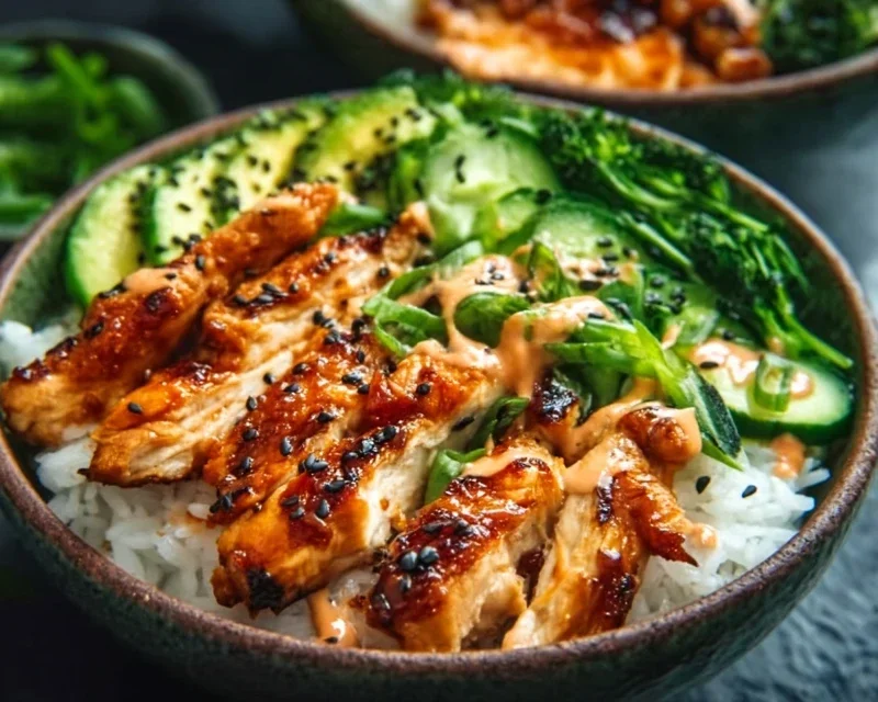 Spicy Honey-Gin Extract Extractger Chicken Bowls with Yum Yum Sauce