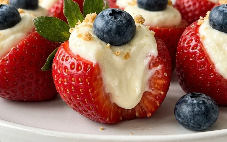 Red, White, and Blue Cheesecake Strawberries