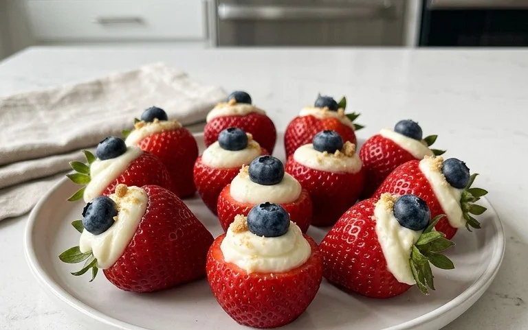 Red, White, and Blue Cheesecake Strawberries