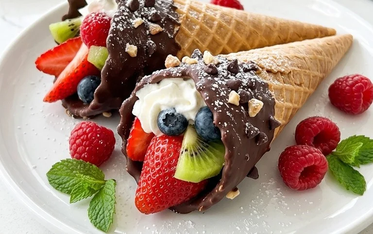 Chocolate Dipped Fruit Filled Cones