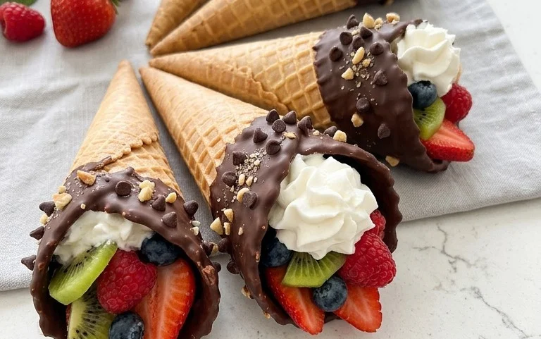 Chocolate Dipped Fruit Filled Cones