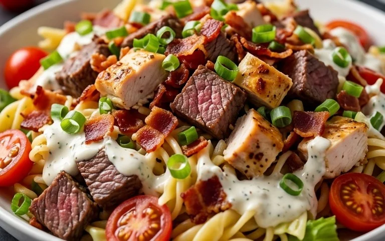 Chicken Beef Bacon Ranch Pasta Salad