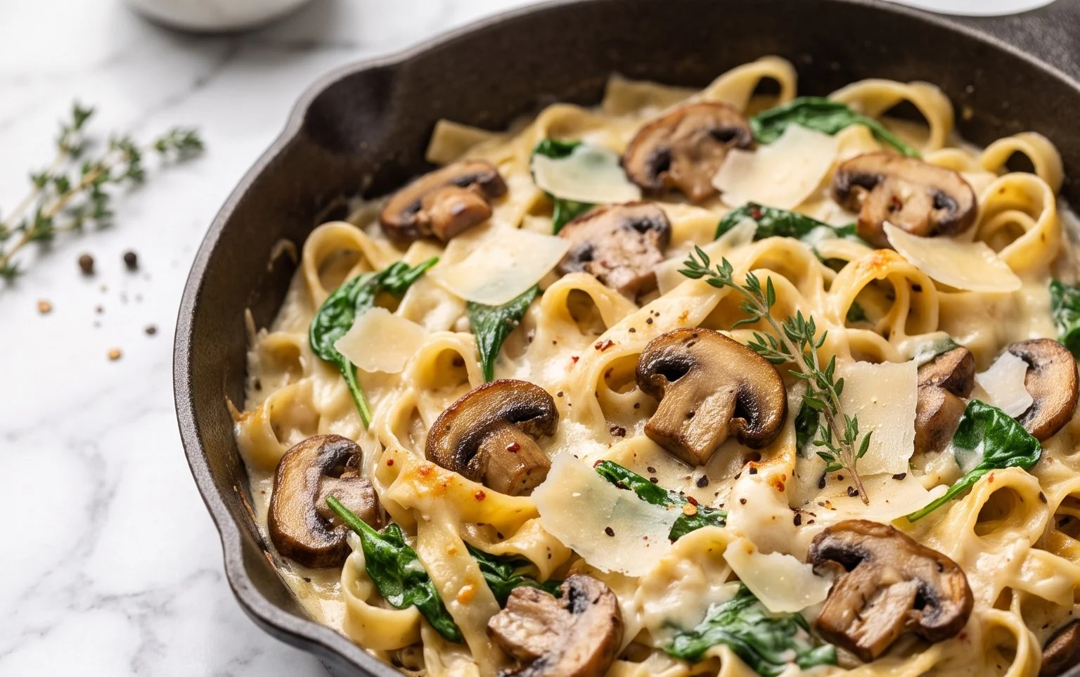 Parmesan Spinach Mushroom Pasta Skillet